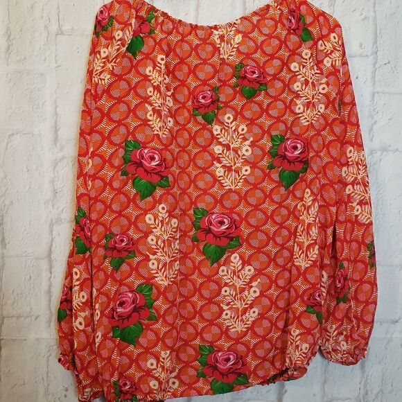 BENARES Red Rose Peasant Blouse Small - Picture 3 of 9